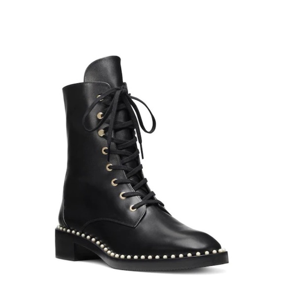 Stuart Weitzman Black Studded Combat Boots - Picture 2 of 9